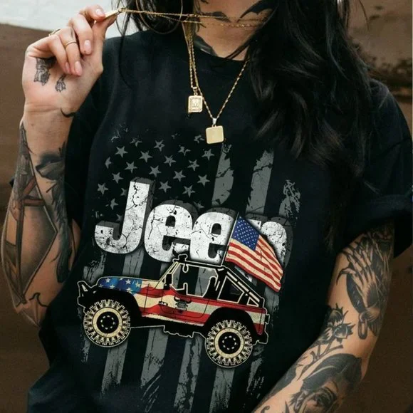 Jeep American Flag Vintage Unisex Shirt, Jeep Shirt, Jeep American Flag